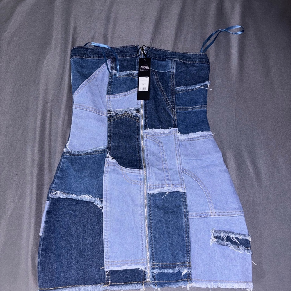 Fashion Nova Patchwork Denim Strapless Dress